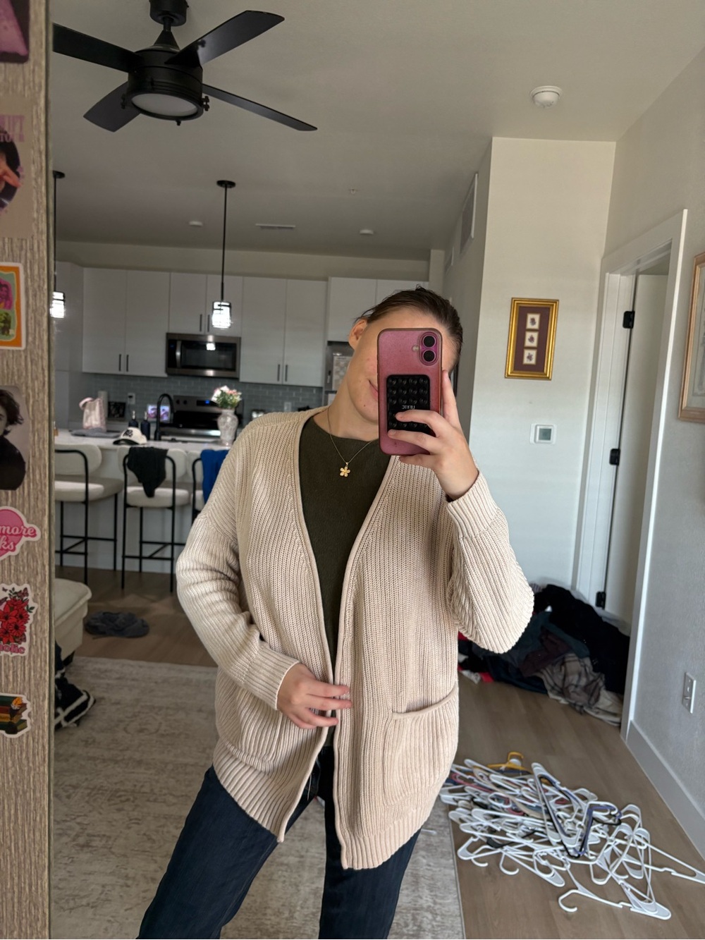 Universal Thread Cream Ribbed Open-Front Cardigan